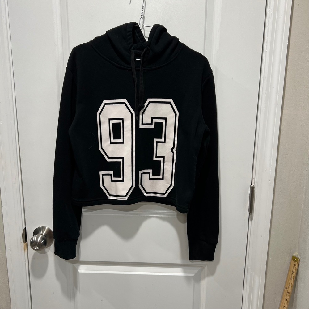 Concepts Women‎ Cropped Hoodie Black Graphic 93 Sweatshirt Flawed Size L